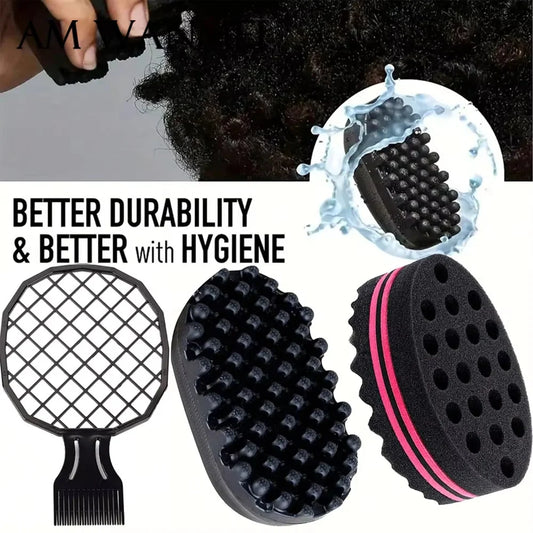 3-Piece Hair Styling Set - Afro Curl Sponge & Comb
